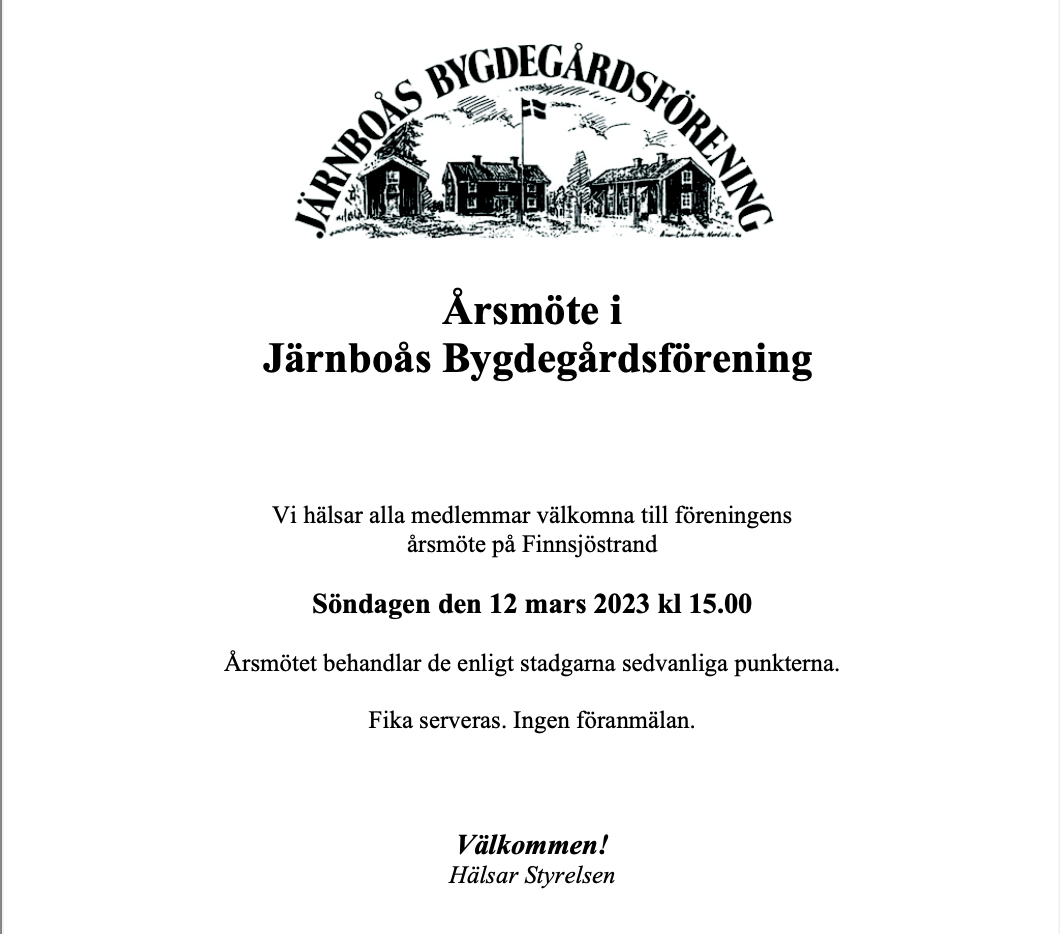 Årsmöte för Järnboås bygdegårdsförening
