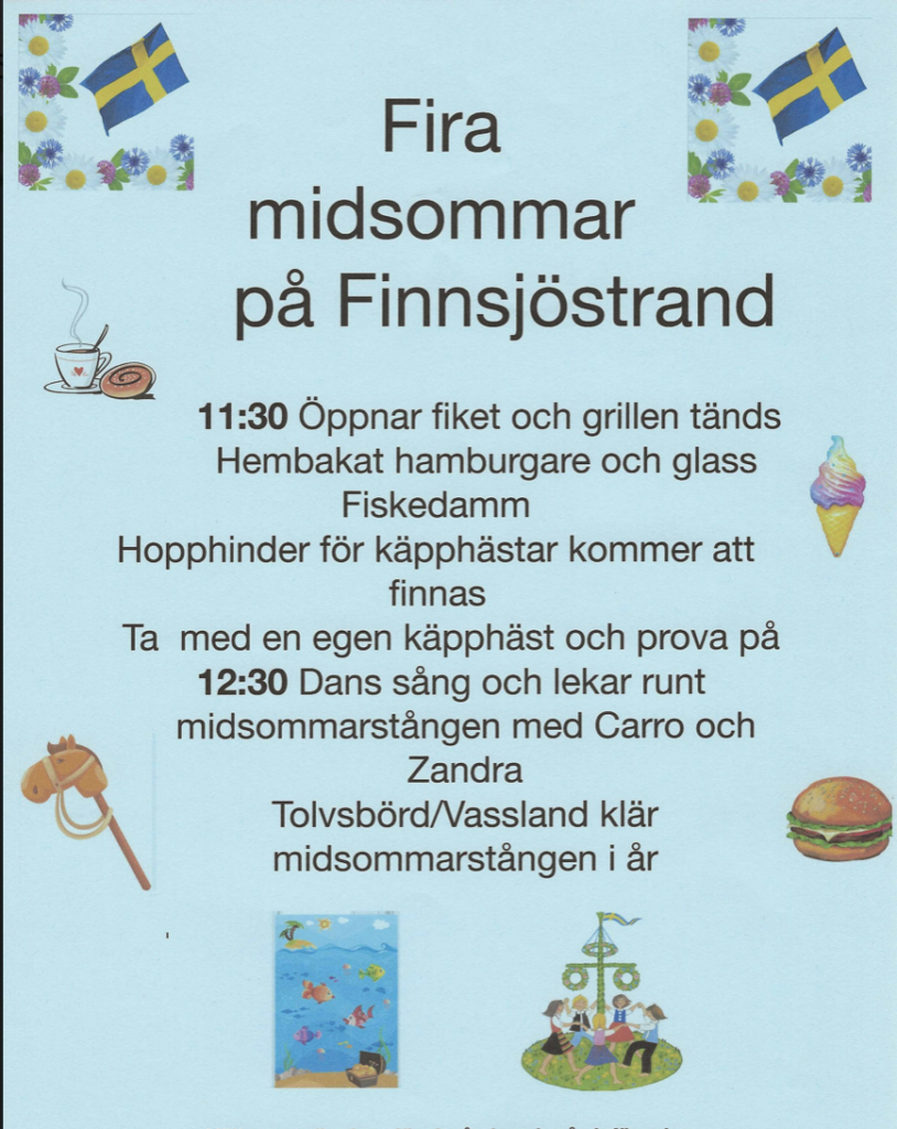 Affisch midsommarfirande på Finnsjöstrand