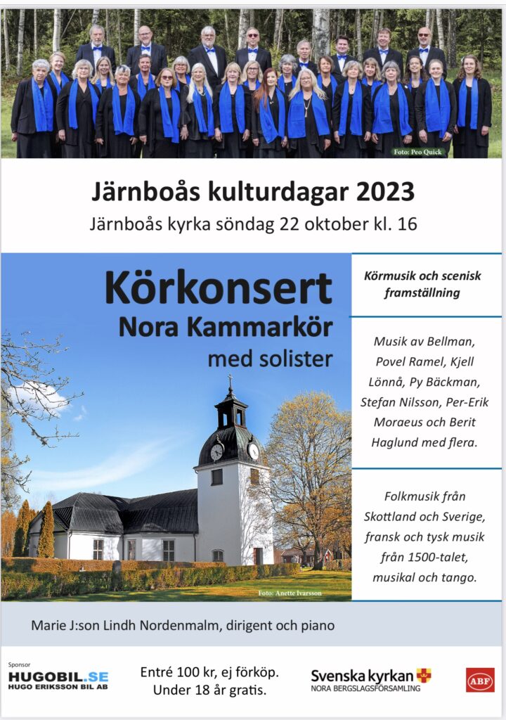 Nora kammarkör sjunger i Järnboås kyrka under Kulturveckan i Järnboås 2023
