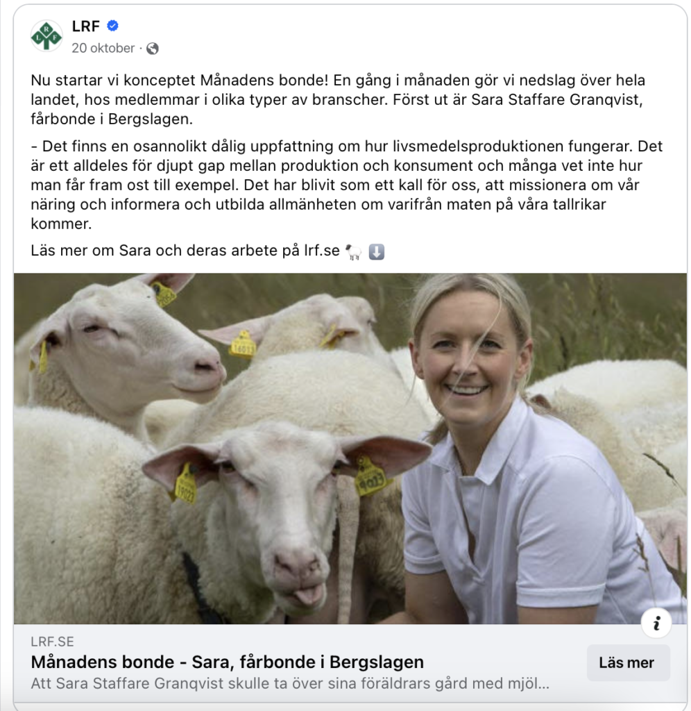 LRF skriver om Sara Staffare på Bredsjöblå