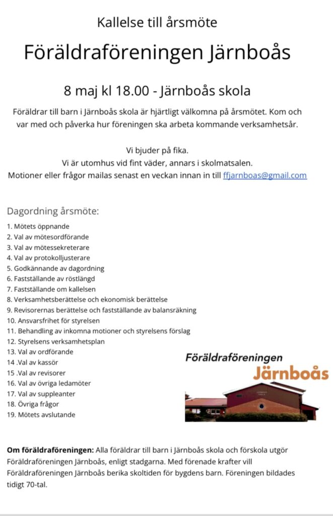 Årsmöte -24 för Föräldreföreningen i Järnboås